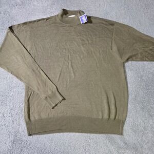 Anthology Mens XL Sweater Olive Green 100% Silk Mock Neck Long Sleeve Pullover